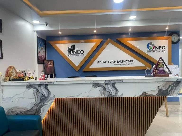 The reception desk at Neo Fertility Clinic, Scorpio House, Marathahalli