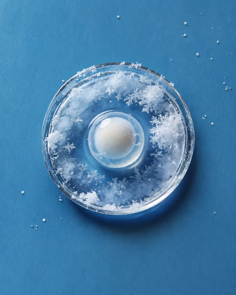 Frozen egg preserved in a chilled dish