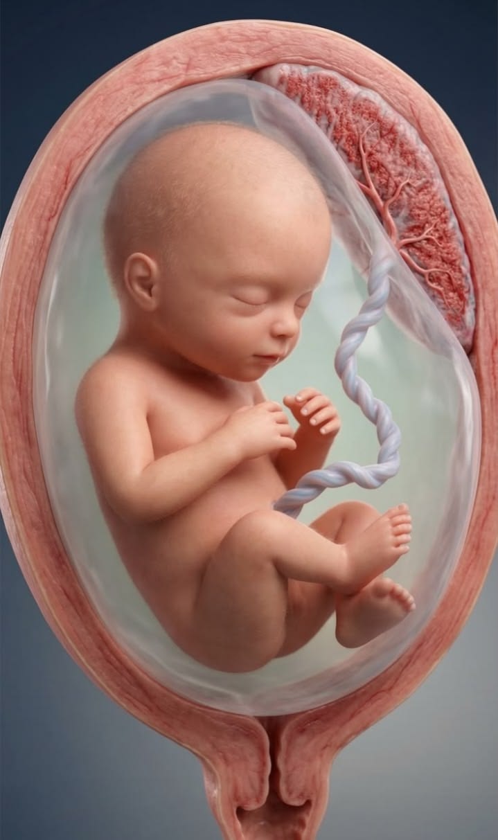 Illustration of a developing baby in the womb